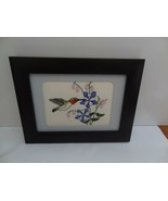 Finished Cross stitch picture of Red Throat Hummingbird in black frame - £39.94 GBP
