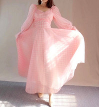 Pink Plaid Tutu Dress Women Custom Plus Size Long Sleeve Tutu Maxi Dress image 6