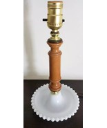 Vintage 1950&#39;s White Milk Glass &amp; Wooden Table Lamp ~ 6&quot; Diameter x 12&quot; ... - $37.40