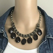 Vintage 80&#39;s Faceted Brown Beaded Box Chain Chunky Bib BOHO Necklace - £11.07 GBP