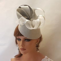 SILVER Grey Fascinator Straw weave  Hat fascinator  Womens ChurchDerby A... - £60.59 GBP