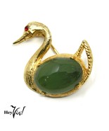 Vintage Jelly Belly Swan Pin - Green &amp; Gold w Red Rhinestone Eye - 1.5&quot; ... - £12.82 GBP