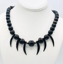 Vintage Black Coral Tribal Caveman Necklace - $98.01