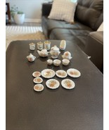 Miniature Tea Set with Flower Design 15 Pics, 3 Canister Set Different D... - $34.28 CAD