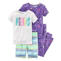 Girls Pajamas Carters 4 Pc Genius Shirt Shorts Pants Purple White Summer... - $19.80