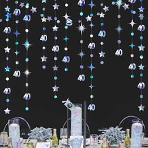 Iridescent 40Th Birthday Decorations Number 40 Circle Dot Twinkle Star Garland M - £20.77 GBP