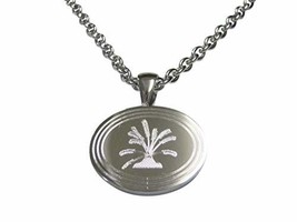 Silver Toned Etched Oval Drosera Capensis Sundew Carnivorous Plant Pendant Neckl - $34.99