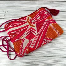 America And Beyond Embroidered Purse Hot Pink Orange Tassel Thin Strap - £19.55 GBP