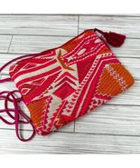 America And Beyond Embroidered Purse Hot Pink Orange Tassel Thin Strap - $24.72