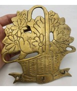  Vintage  Solid Brass Trivet - Etched, Flower Basket Design Hooks Cottag... - $24.95