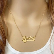 Personalized Gold over Sterling Silver Name Plate Heart Necklace - Jessica - £57.50 GBP