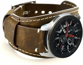Samsung Galaxy Watch Band 46mm Vintage Rep/ment Genuine Leather Cuff Coffee New - £37.36 GBP