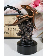 Nautical Dolphins Swimming By Ocean Coral Reef Tower Bronzed Resin Figurine - $53.32 CAD