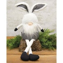 Black &amp; White Buffalo Check Bunny Ear Gnome Seated Plush Figurines Home Decor  - £14.16 GBP