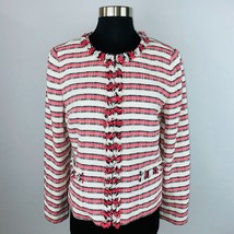 Talbots Women&#39;s 8 Colorful Striped Tweed Fringed Trim Lined Blazer Jacket - £25.90 GBP