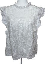 CUPIO White Floral Jacquard Sleeveless Ruffle Neck Babydoll Top Sz L Sum... - $24.63