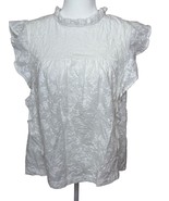 CUPIO White Floral Jacquard Sleeveless Ruffle Neck Babydoll Top Sz L Sum... - $454.58 MXN
