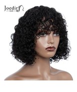 JOEDIR HAIR Short Curly Wig with Bangs 10 inch Water Wave Human Hair Wig... - £27.76 GBP
