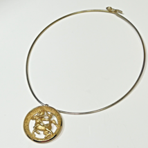 Signed Crown Trifari Sagittarius Round Pendant Necklace Scarce Gold Tone 1960s - £35.54 GBP