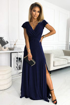 Numoco 411-3 CRYSTAL long shimmering dress with a neckline - navy blue - £106.19 GBP