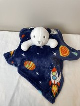Blankets and Beyond Puppy Dog Lovey Security Blanket Blue Rocket Ship Print - $4.99