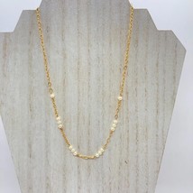 Vintage Monet Gold Tone Chain Faux Pearl 18&quot; Necklace Delicate Dainty Signed - £11.86 GBP