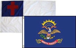 2x3 Christian Christ &amp; State North Dakota 2 Pack Flag Wholesale Combo 2&#39;x3&#39; Bann - £7.56 GBP