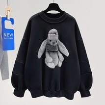 Oversize Cute  Print Sweatshirt Plus Velvet Lined Kawaii Hoodies Women Top Cloth - £76.65 GBP