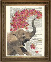 Éléphant Estampe: Rose Fleurs Vintage Dictionary Imprimé - £5.20 GBP