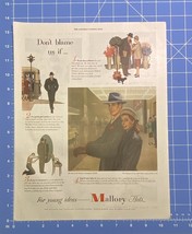 Vintage Print Ad Mallory Men&#39;s Hats Glen Fleischmann Art Danbury CT 13.5 x 10.5&quot; - £13.86 GBP