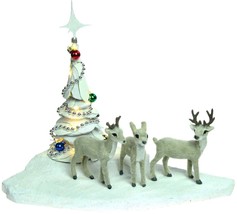 Custom Modern Lighted Christmas Tree Reindeer Winter Scene Scratch Built Diorama - £120.28 GBP