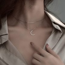 Louleur Real 925 Sterling Silver Moon Necklace Elegant Double Layer Gold Chain N - £22.52 GBP