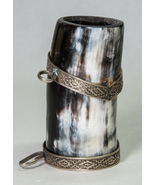 Horn Mug Pencil Holder Vase Native American Geometric Patterned Metal Co... - £9.83 GBP