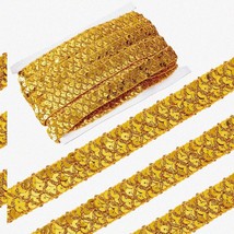 Golden Glitz Trim: 14Yds of 3-Row Sequin Lace Ribbon for Sewing, Embellishments - £28.24 GBP