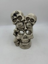 Ceramic Stacked Skull Halloween Candle Holder 9.5&quot; Tall Spider No Chips or Crack - £14.30 GBP