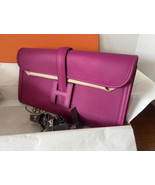 NIB Auth HERMES Rose Poupre Swift 29cm Jige PM Clutch Pochette Bag Handbag - £3,427.09 GBP