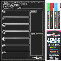 Magnetic Dry Erase Menu Board for Fridge Includes 4 Liquid Chalk Markers - Weekl - £10.41 GBP