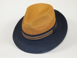 Men's Bruno Capelo Hollywood 2-Tone Straw Style Fedora Hat HW798 Cognac/Navy image 2