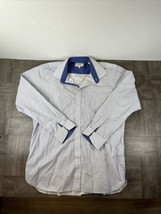 Ted Baker Shirt Mens 16 32/33 Blue Long Sleeve Button Up Dress Polka Dot - £9.65 GBP