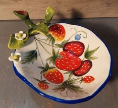 J Mccall Strawberry Bowl 2004 Blue Sky Ceramic Textured Painted 5.5x5.5x2.5 - $23.04