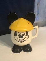 Walt Disney Productions Vintage Mickey Mouse Plastic Sippy Cup Mug with Lid - £7.25 GBP