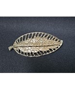 Vintage Gold Tone Leaf Hair Barrette Filigree Open Work Metal Clip Retro - $24.25