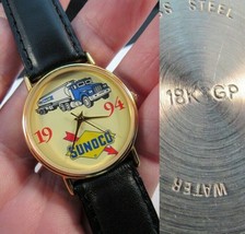 18k GOLD plated vintage SUNOCO watch advertising petroliana 1994 NEVER WORN - £160.30 GBP