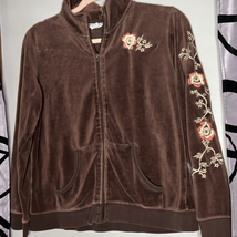 Style &amp; Co Sport floral embroidered velour jacket petite large - £10.79 GBP
