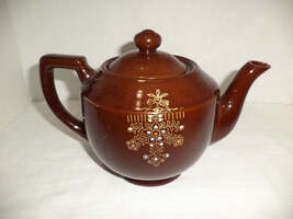 Japan Vintage Redware Brown Teapot W/ Colorful Beads Trim - €12,77 EUR