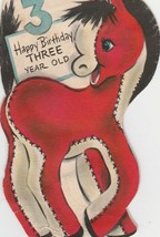 Vintage Birthday Card Horse Stuffed Toy Illustration For 3 Year Old Hall... - $6.92