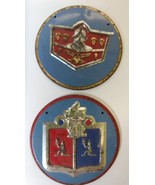 Vintage tin emblems with armoured knight and crest. - £6.37 GBP
