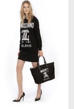 Moschino Sweater Dress XS Black Wool Text Graphic Long Sleeve Crew Urban... - $213.65