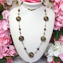 Artisan Lampwork Brown Pearls &amp; Crystal Beaded Costume Necklace 14/20 GF Clasp - £18.34 GBP