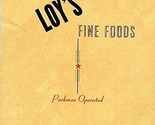 Loy&#39;s Fine Foods Menu Magnolia Ave in Knoxville Tennessee 1953 - £37.48 GBP
